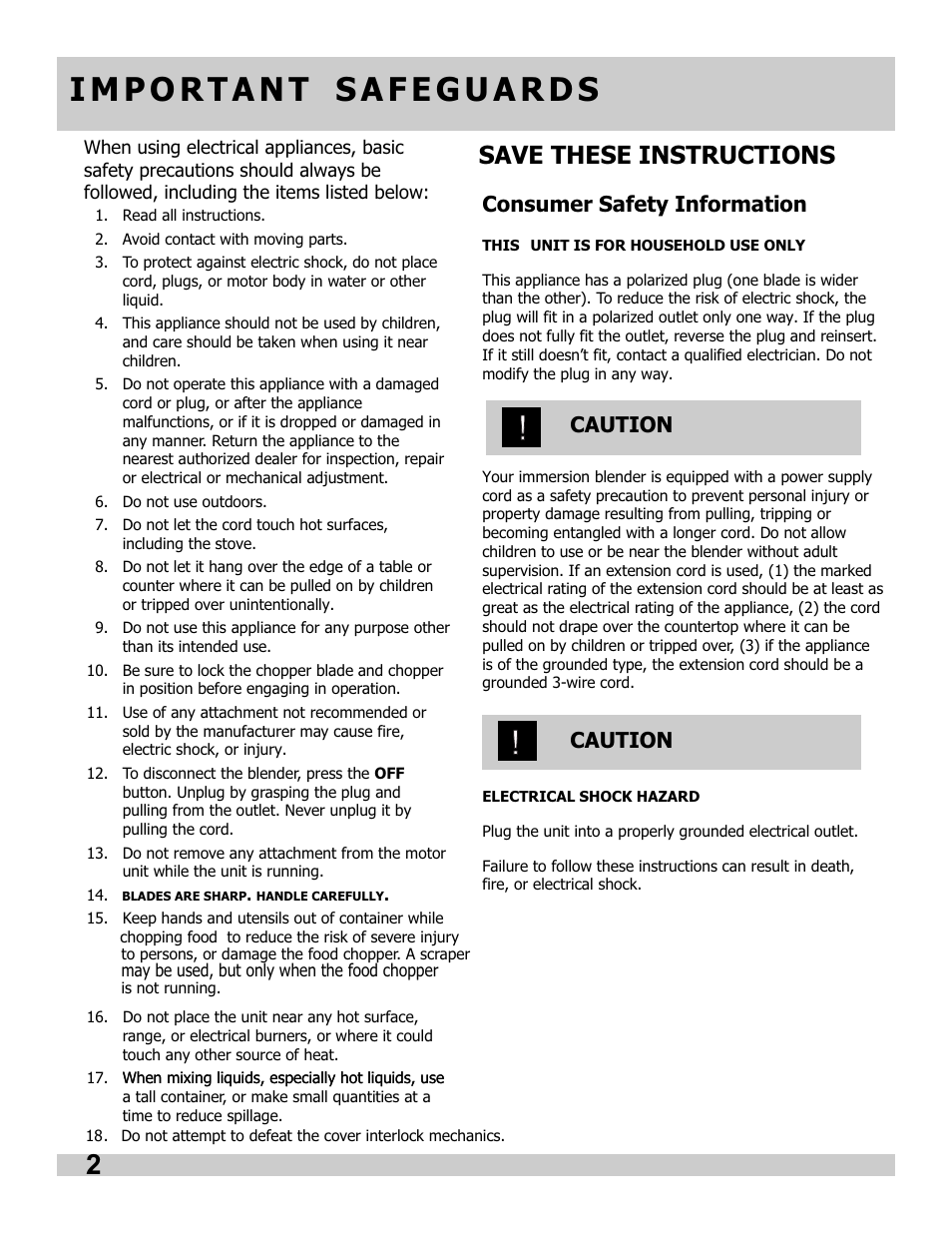 Save these instructions, Consumer safety information, Caution | FRIGIDAIRE FPIB10B7NS User Manual | Page 2 / 24