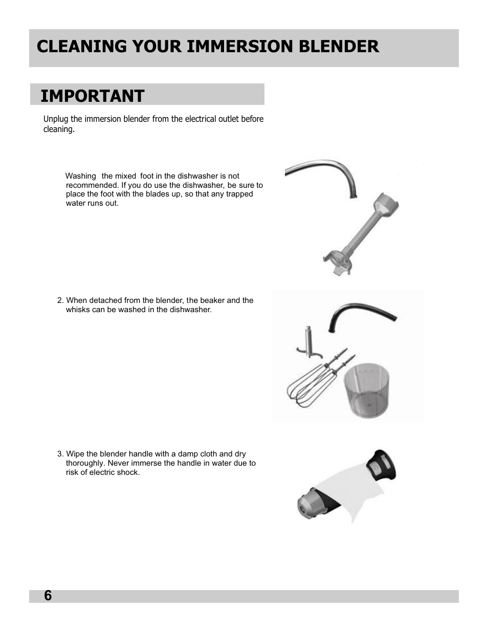 Cleaning your immersion blender, Important | FRIGIDAIRE FPIB10B7NS User Manual | Page 6 / 24