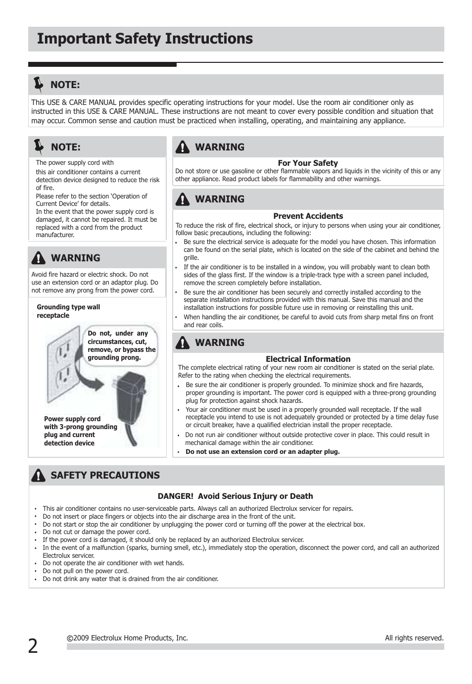 Important safety instructions | FRIGIDAIRE FFRA0511Q1 User Manual | Page 2 / 8