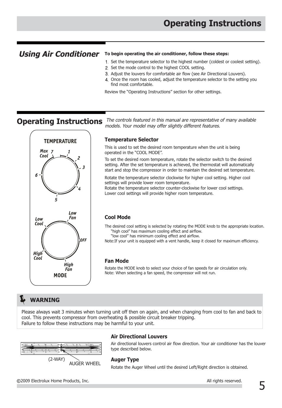Operating instructions, Using air conditioner | FRIGIDAIRE FFRA0511Q1 User Manual | Page 5 / 8