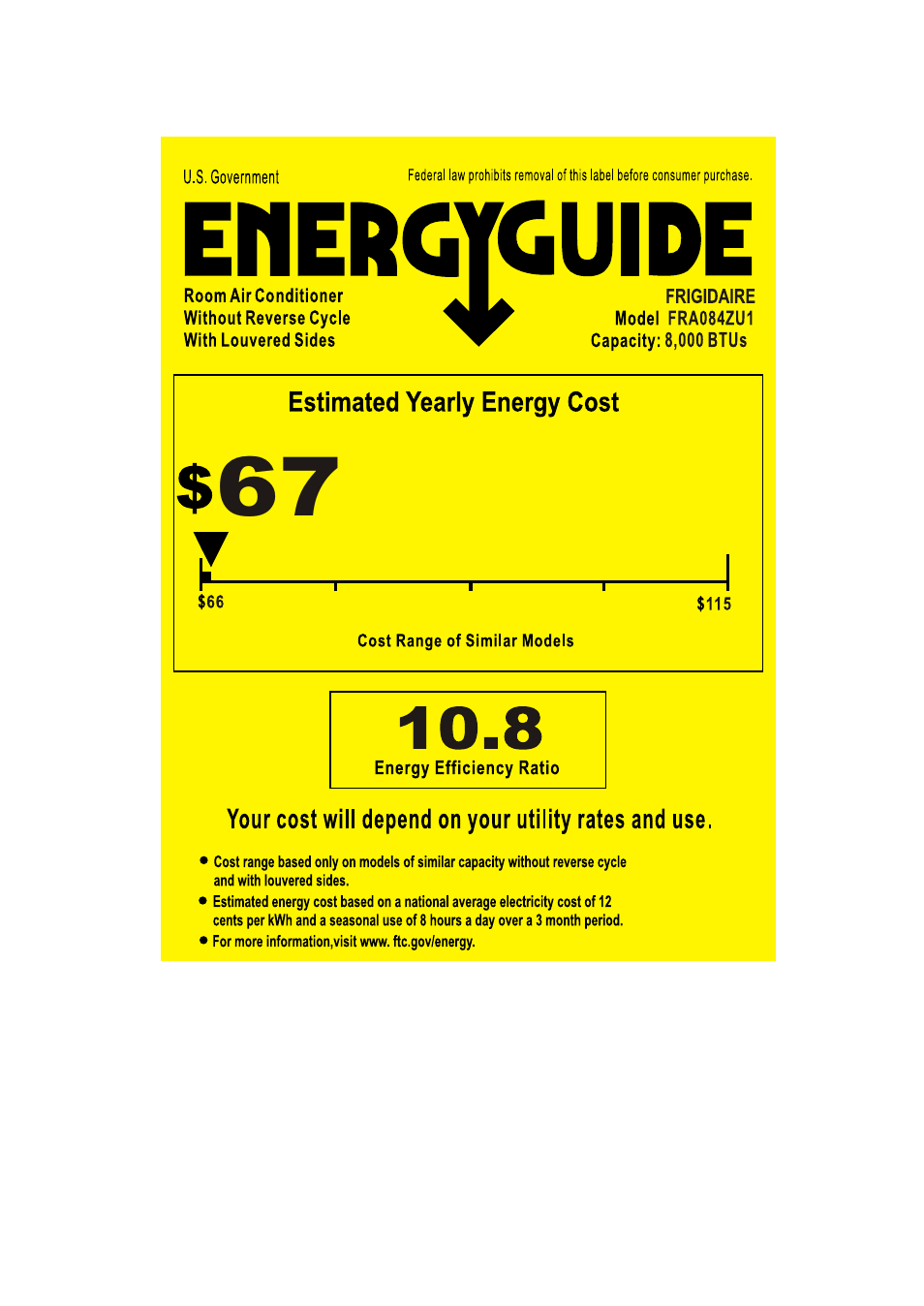 FRIGIDAIRE FRA084ZU1 User Manual | 1 page