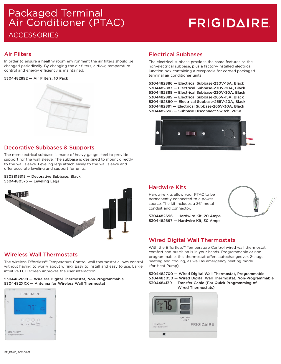 Packaged terminal air conditioner (ptac), Accessories | FRIGIDAIRE FRP15PTT2R User Manual | Page 5 / 5