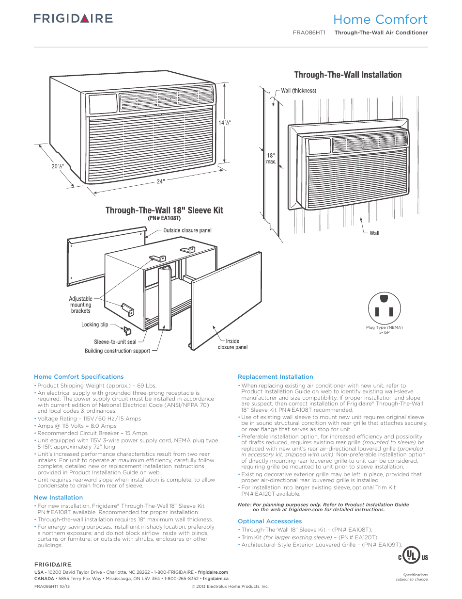 Rac through-the-wall models frigidaire baseline, Home comfort | FRIGIDAIRE FRA086HT1 User Manual | Page 3 / 3