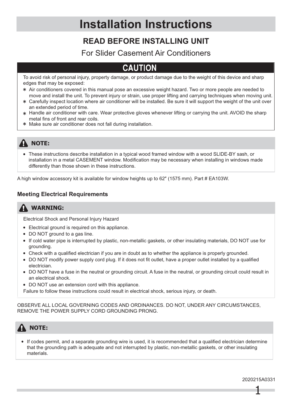 FRIGIDAIRE FRA123KT1 User Manual | 8 pages