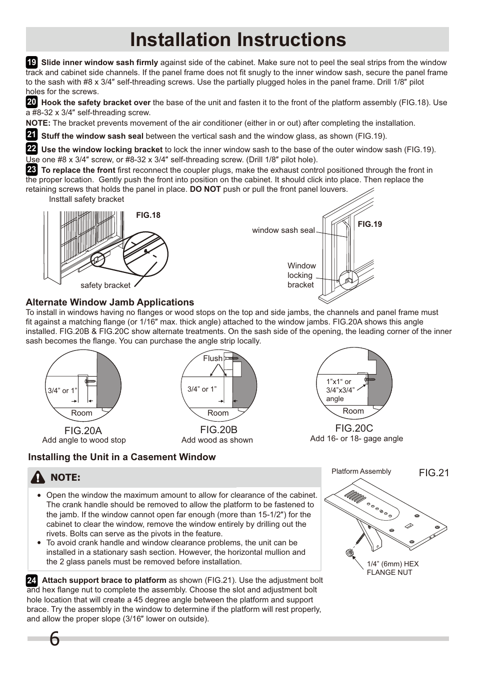 6installation instructions | FRIGIDAIRE FRA123KT1 User Manual | Page 6 / 8