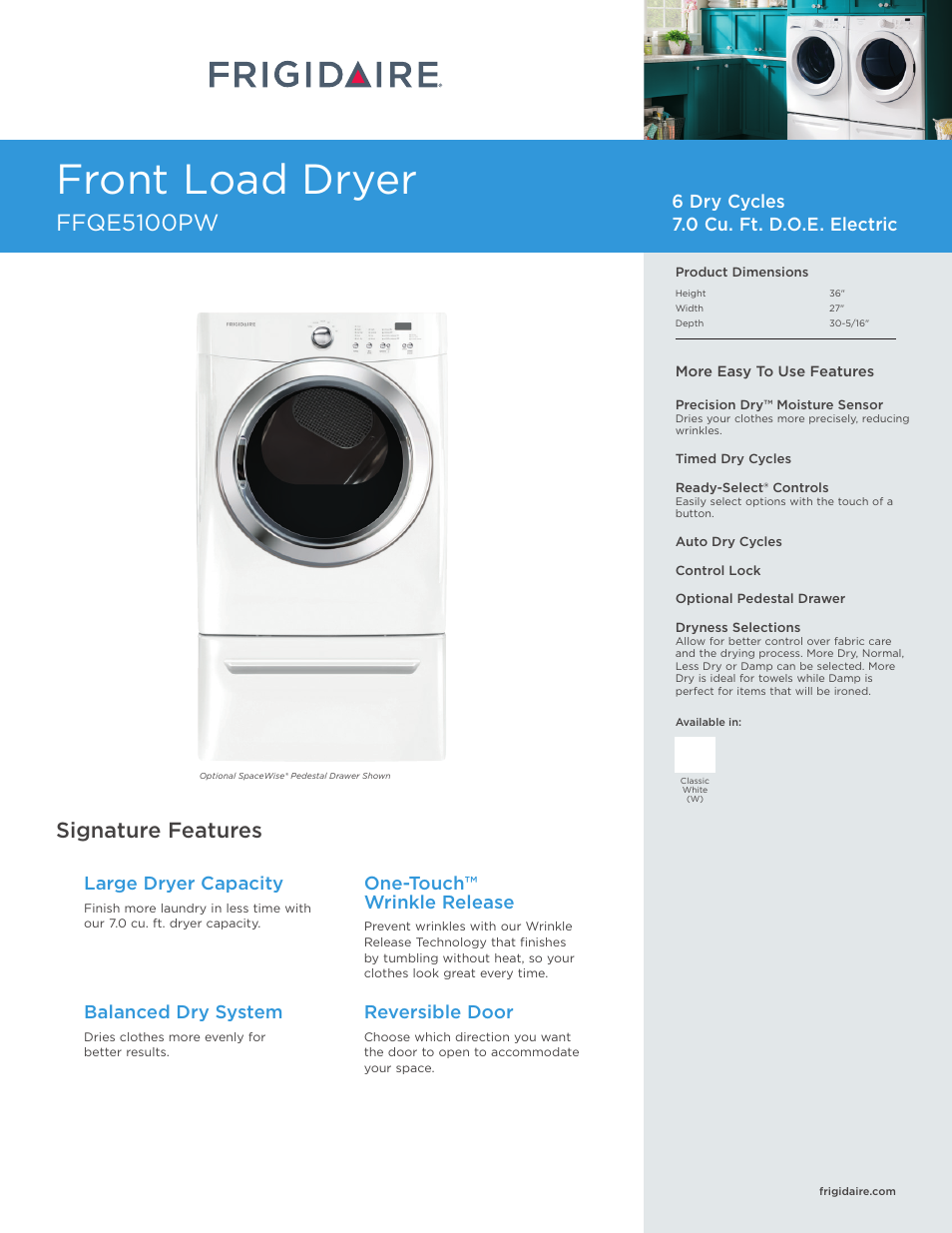 FRIGIDAIRE FFQE5100PW User Manual | 3 pages