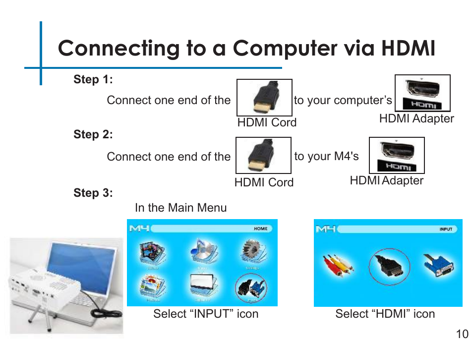 Connecting to a computer via hdmi | AAXA Technologies M4 User Manual | Page 12 / 46