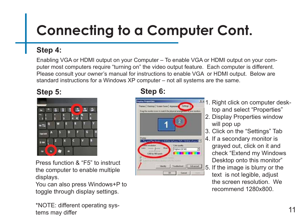 Connecting to a computer cont, Step 4, Step 5 | Step 6: 11 | AAXA Technologies M4 User Manual | Page 13 / 46
