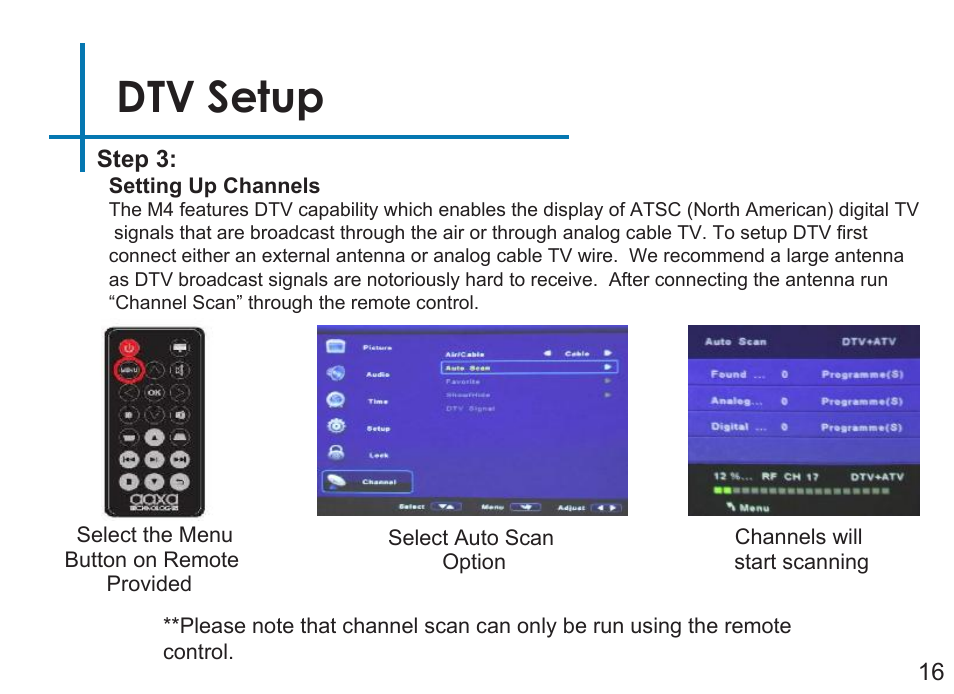 Dtv setup | AAXA Technologies M4 User Manual | Page 18 / 46