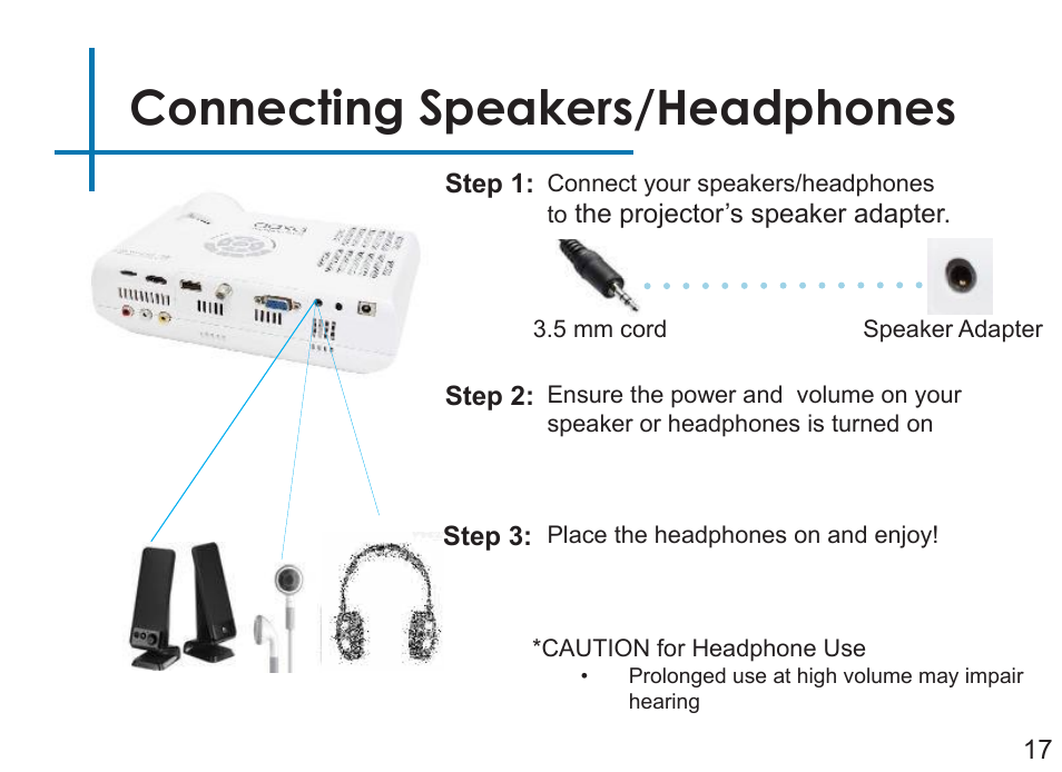 Connecting speakers/headphones | AAXA Technologies M4 User Manual | Page 19 / 46