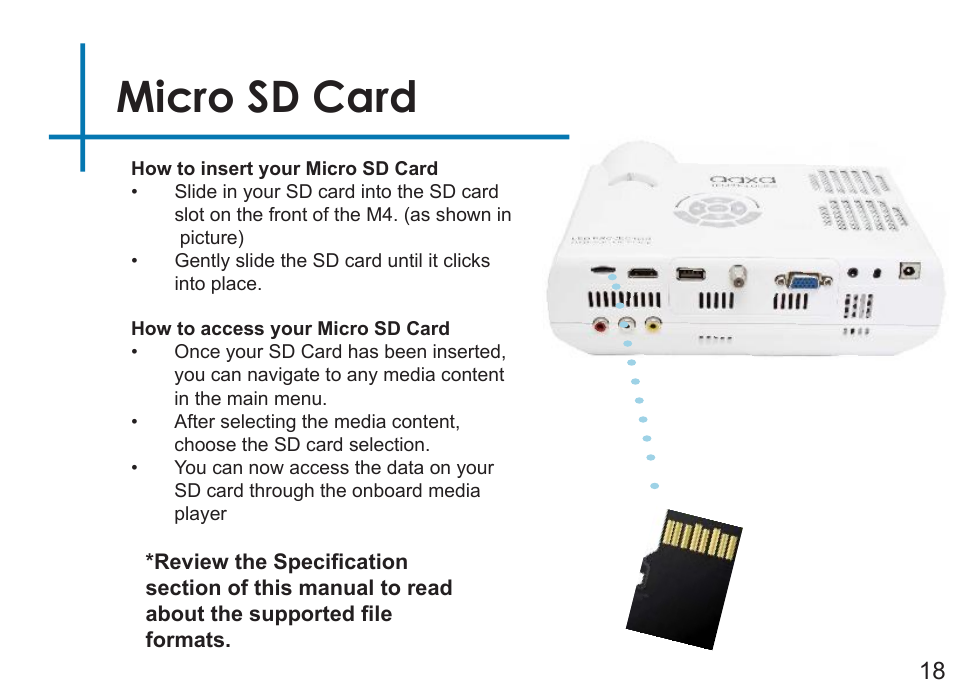 Micro sd card | AAXA Technologies M4 User Manual | Page 20 / 46
