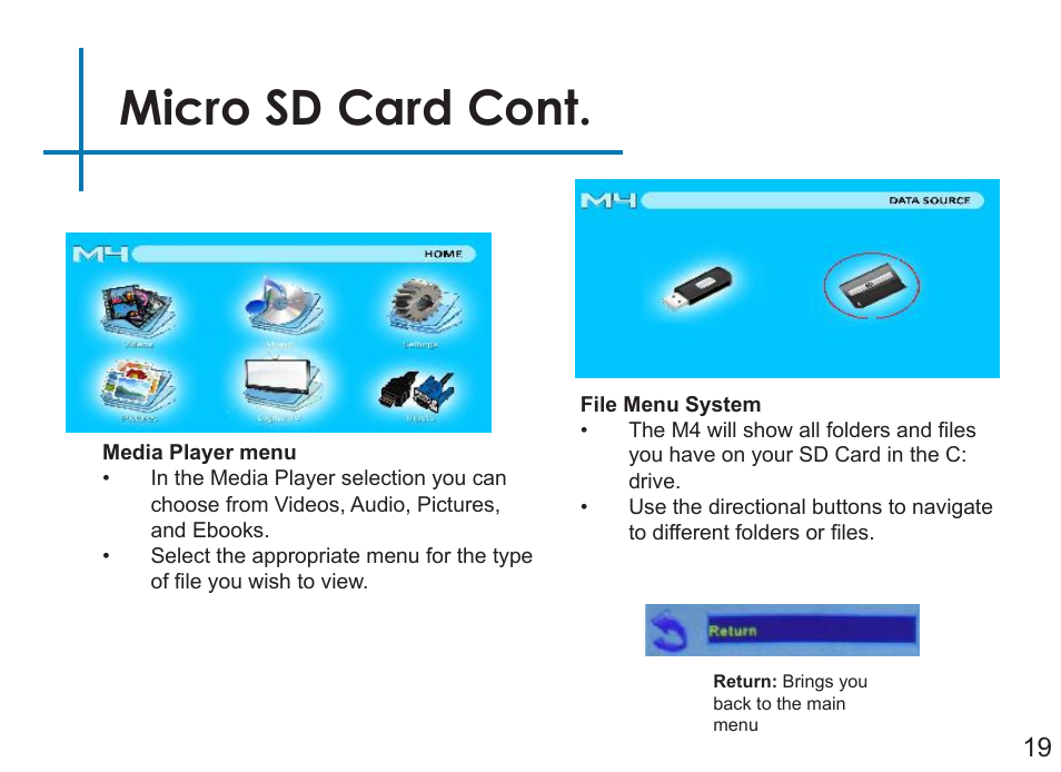 Micro sd card cont | AAXA Technologies M4 User Manual | Page 21 / 46