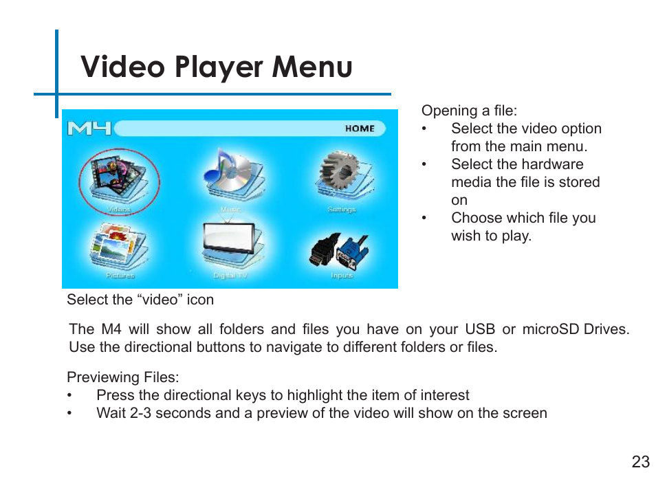 Video player menu | AAXA Technologies M4 User Manual | Page 25 / 46