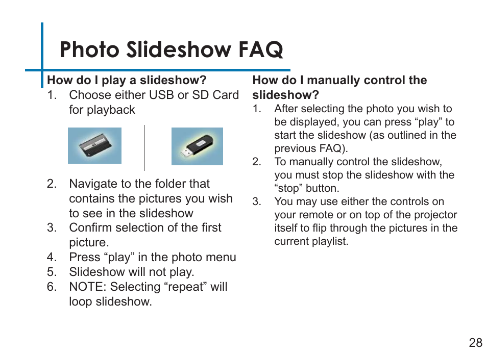 Photo slideshow faq | AAXA Technologies M4 User Manual | Page 30 / 46