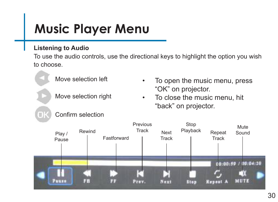 Music player menu | AAXA Technologies M4 User Manual | Page 32 / 46