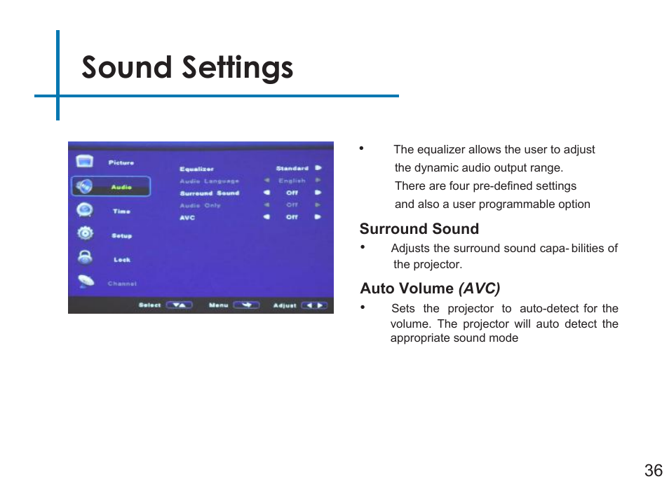 Sound settings | AAXA Technologies M4 User Manual | Page 38 / 46