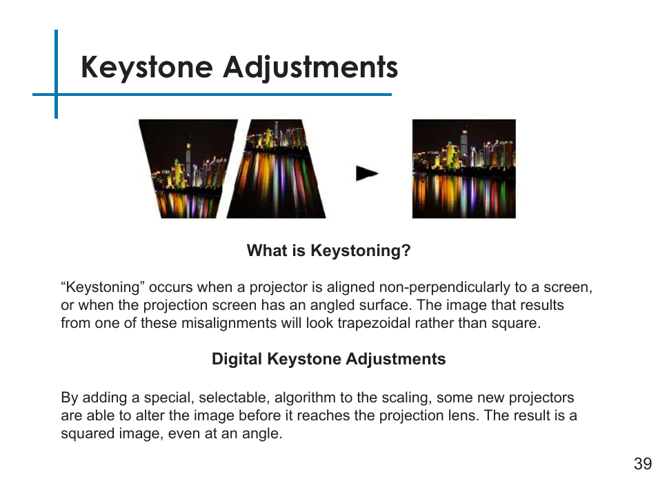 Keystone adjustments | AAXA Technologies M4 User Manual | Page 41 / 46