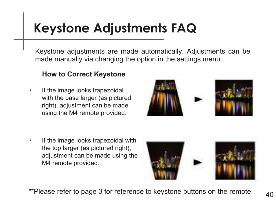 Keystone adjustments faq | AAXA Technologies M4 User Manual | Page 42 / 46