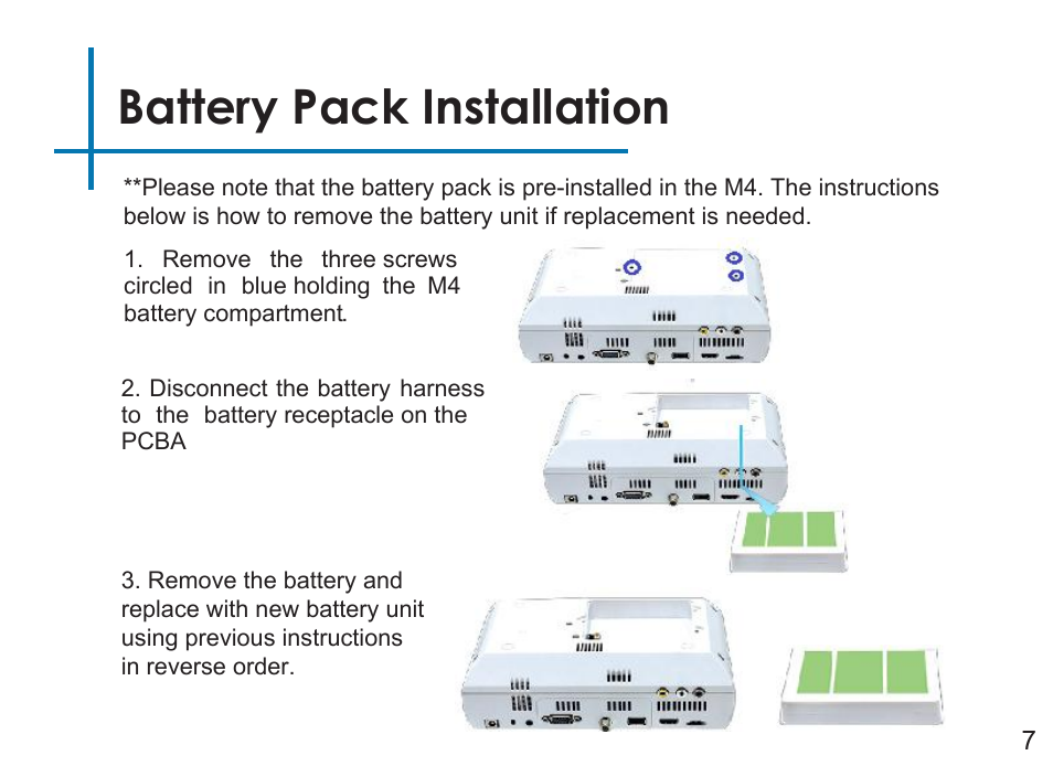 Battery pack installation | AAXA Technologies M4 User Manual | Page 9 / 46