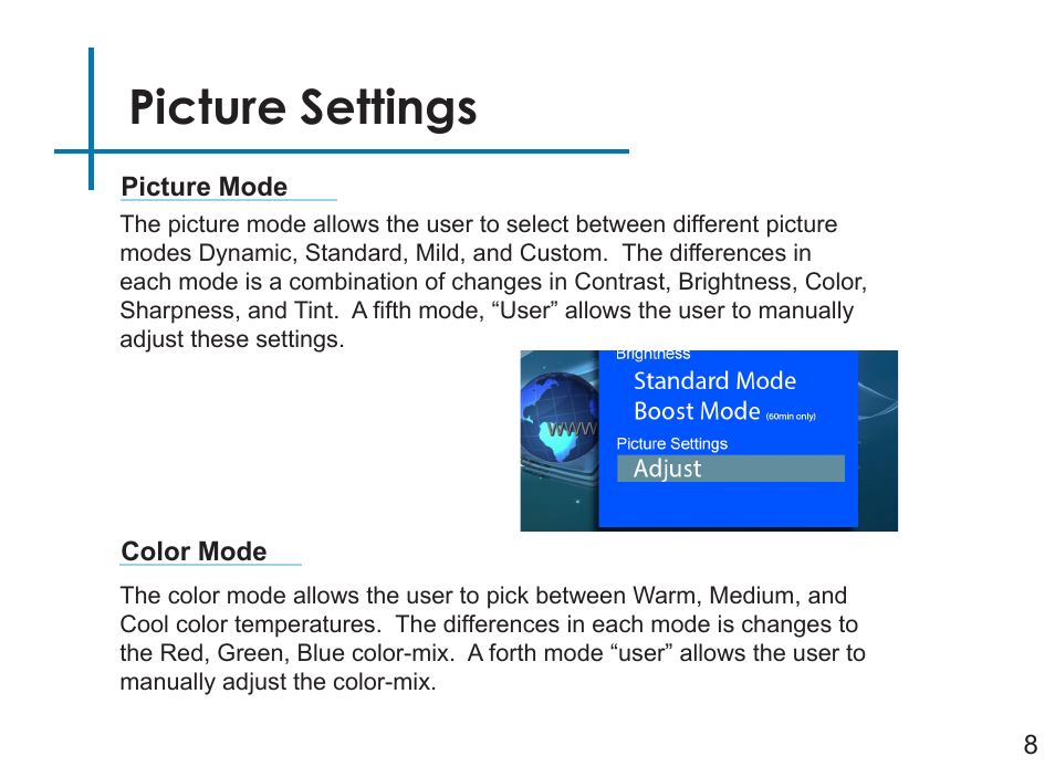Picture settings | AAXA Technologies LED Android User Manual | Page 13 / 56