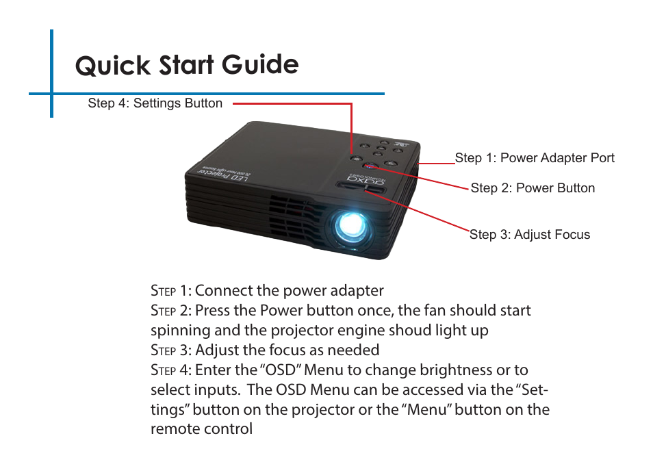 Quick start guide | AAXA Technologies LED Android User Manual | Page 2 / 56