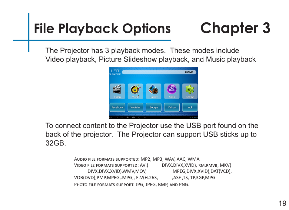 Chapter 3, File playback options | AAXA Technologies LED Android User Manual | Page 24 / 56