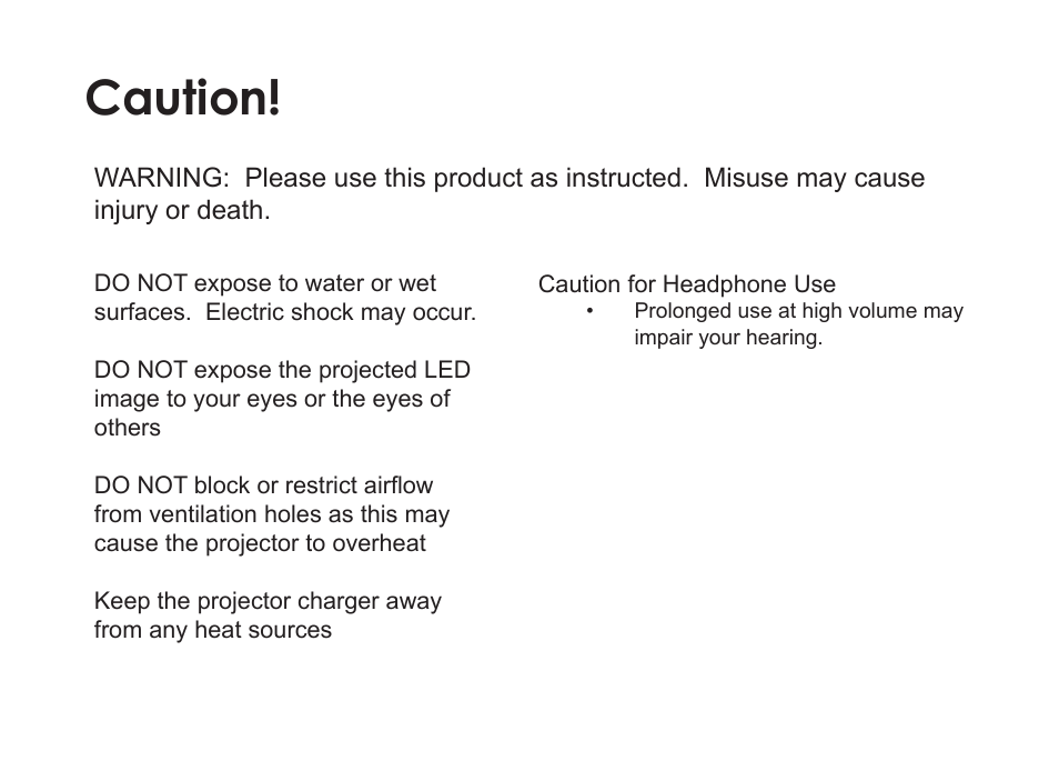 Caution | AAXA Technologies LED Android User Manual | Page 3 / 56