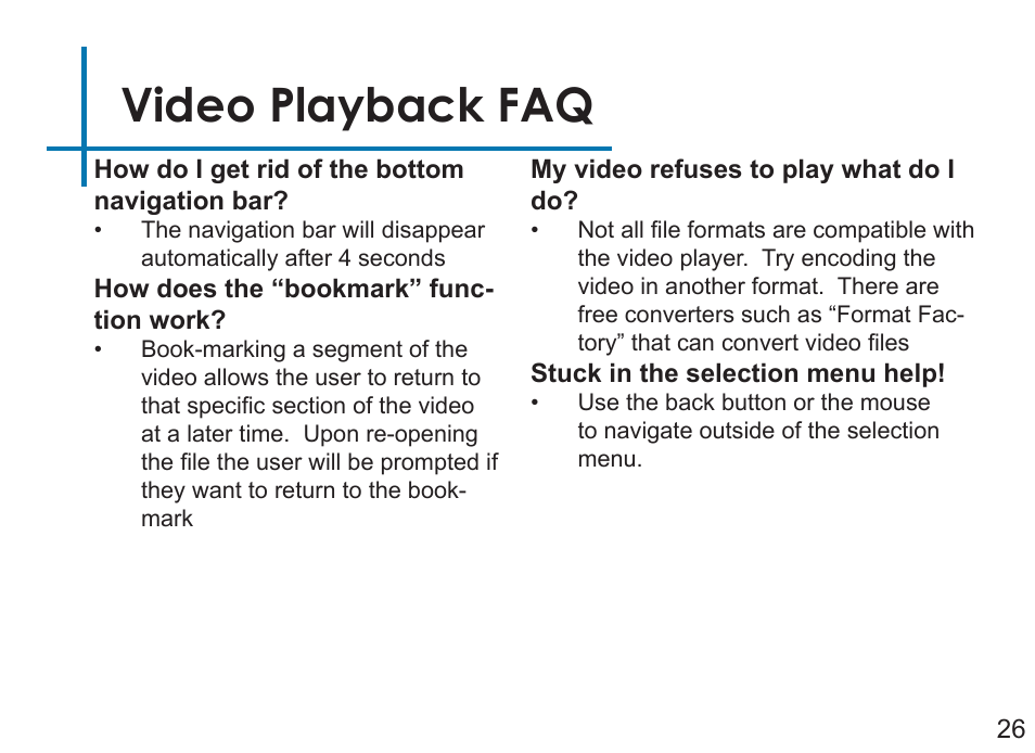 Video playback faq | AAXA Technologies LED Android User Manual | Page 31 / 56