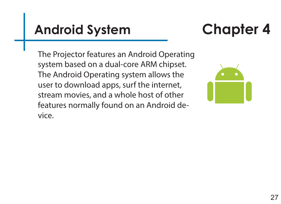 Chapter 4, Android system | AAXA Technologies LED Android User Manual | Page 32 / 56