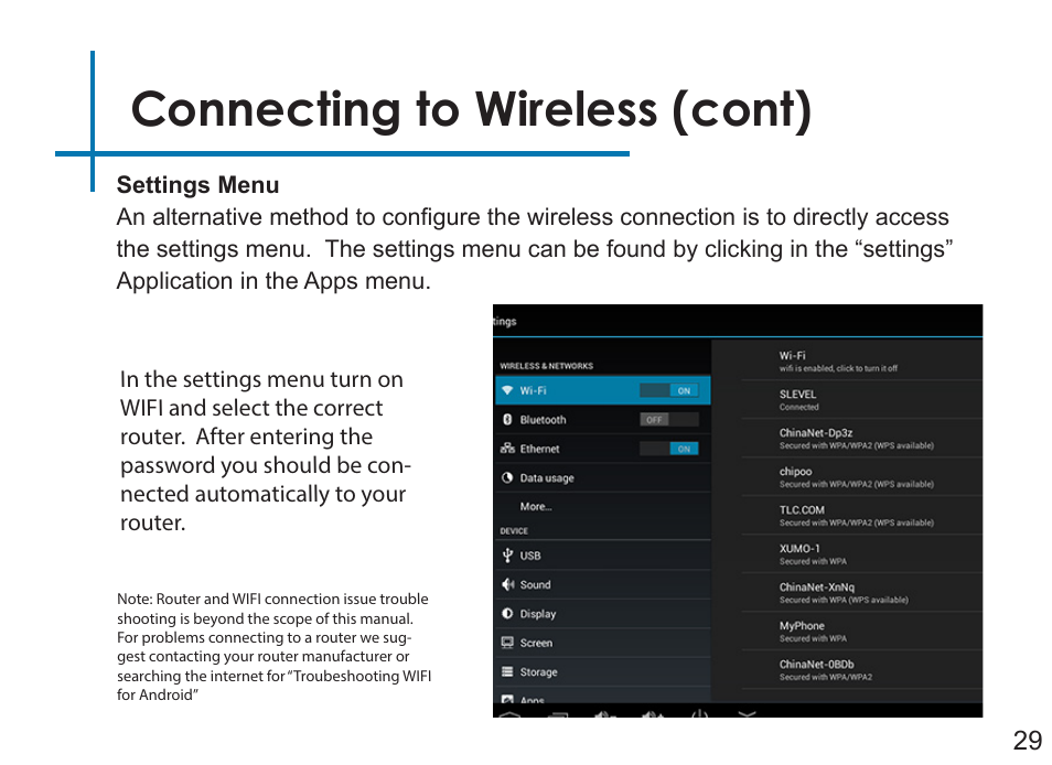 Connecting to wireless (cont) | AAXA Technologies LED Android User Manual | Page 34 / 56
