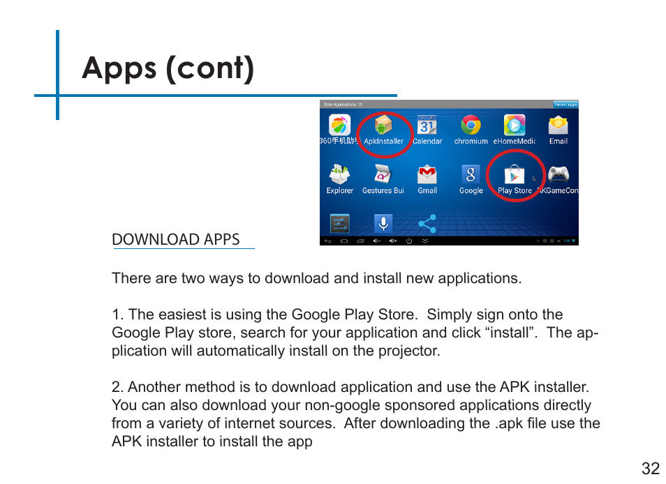 Apps (cont) | AAXA Technologies LED Android User Manual | Page 37 / 56