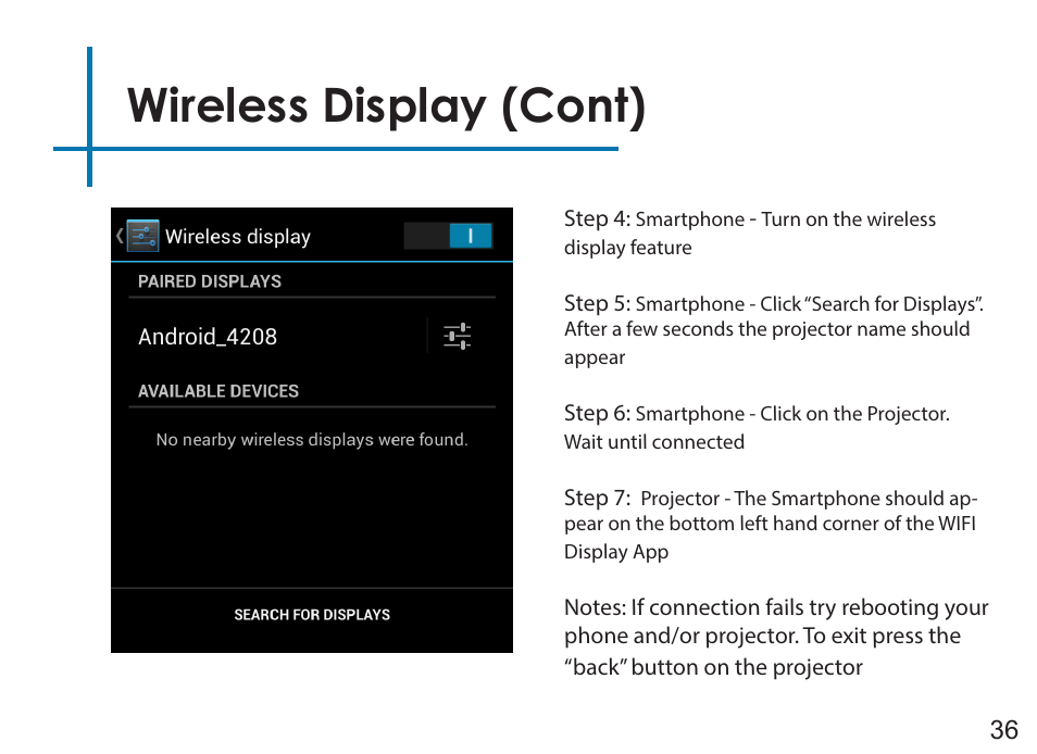 Wireless display (cont) | AAXA Technologies LED Android User Manual | Page 41 / 56