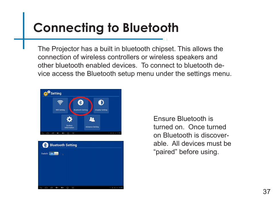 Connecting to bluetooth | AAXA Technologies LED Android User Manual | Page 42 / 56
