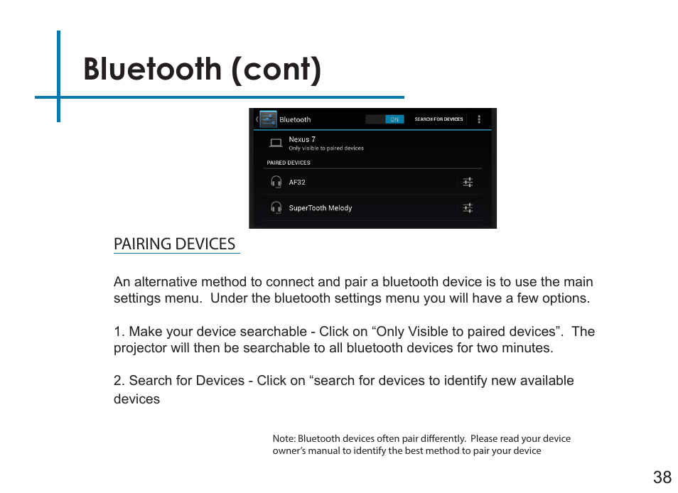 Bluetooth (cont) | AAXA Technologies LED Android User Manual | Page 43 / 56