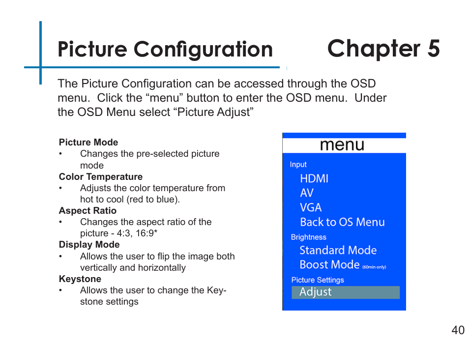 Chapter 5, Picture configuration | AAXA Technologies LED Android User Manual | Page 45 / 56