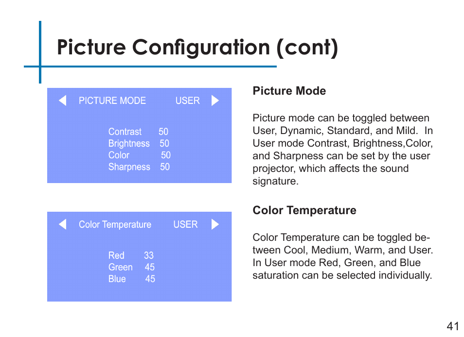 Picture configuration (cont) | AAXA Technologies LED Android User Manual | Page 46 / 56