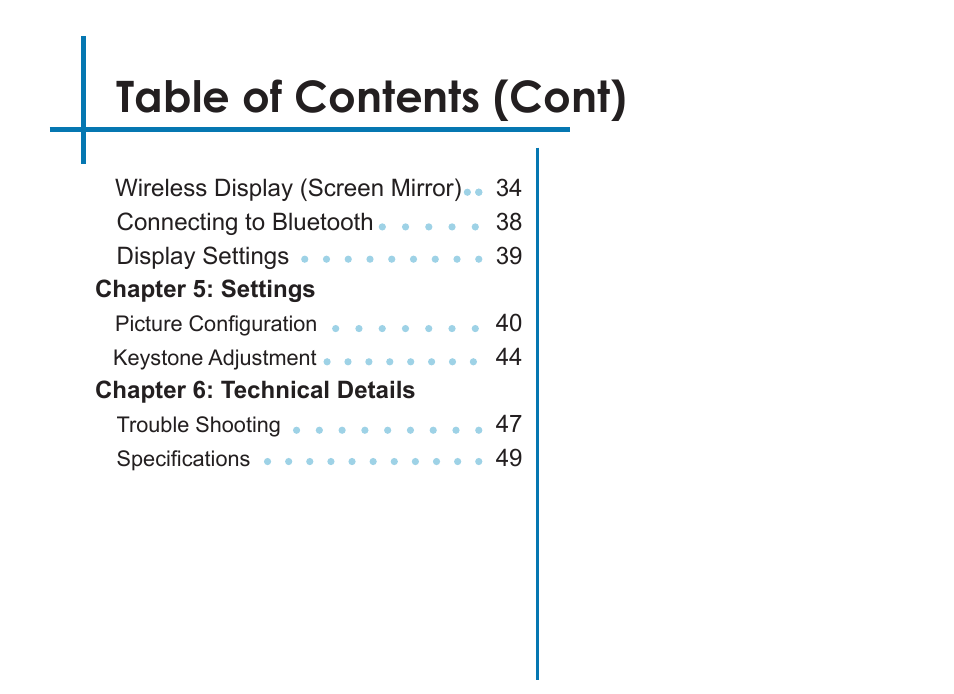 Table of contents (cont) | AAXA Technologies LED Android User Manual | Page 5 / 56