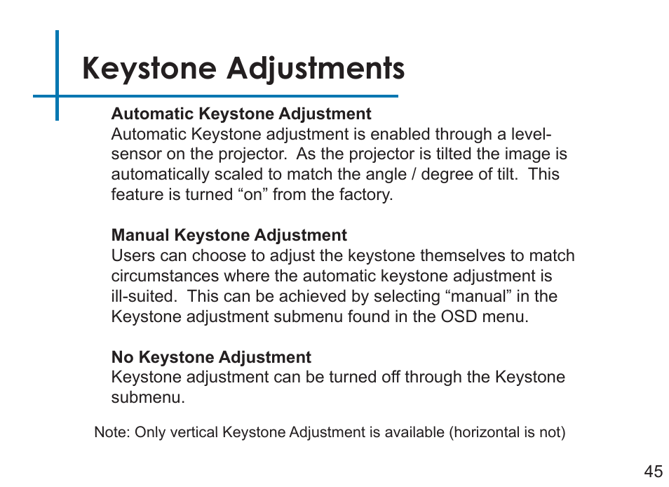 Keystone adjustments | AAXA Technologies LED Android User Manual | Page 50 / 56