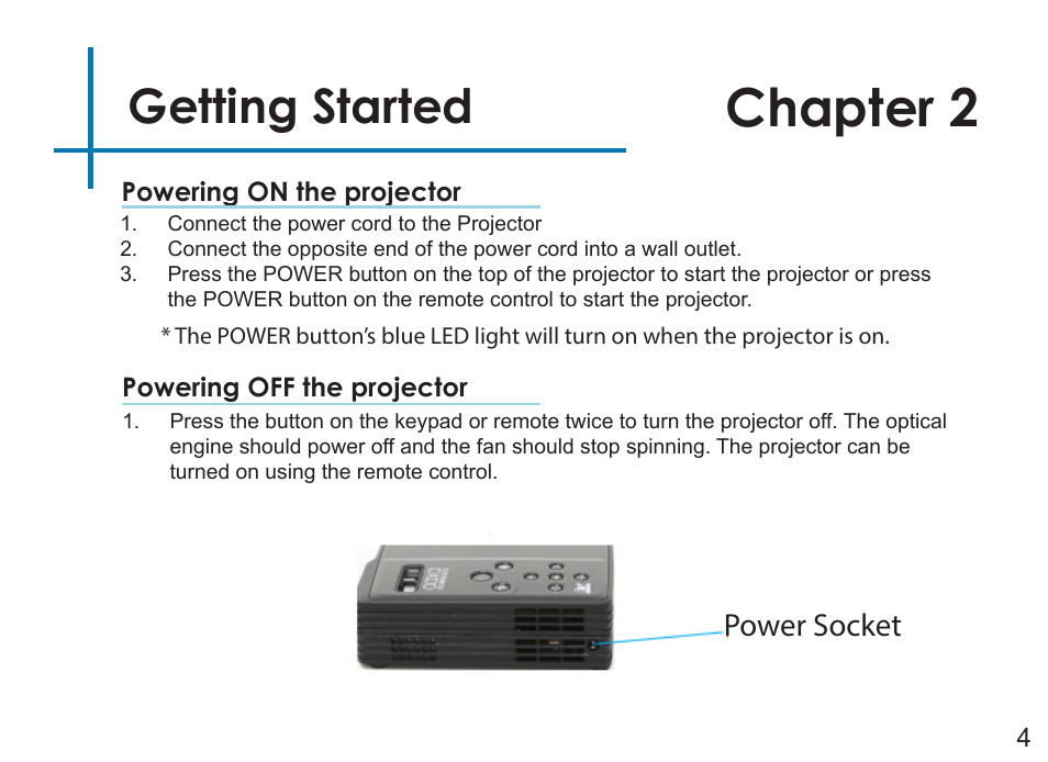 Chapter 2, Getting started | AAXA Technologies LED Android User Manual | Page 9 / 56