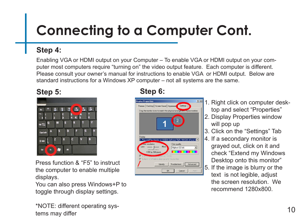 Connecting to a computer cont, Step 4, Step 5 | Step 6: 10 | AAXA Technologies P450 User Manual | Page 13 / 46