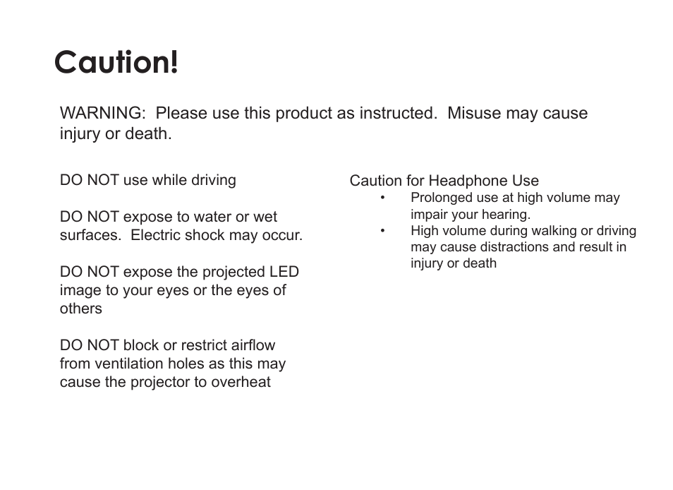 Caution | AAXA Technologies P450 User Manual | Page 2 / 46