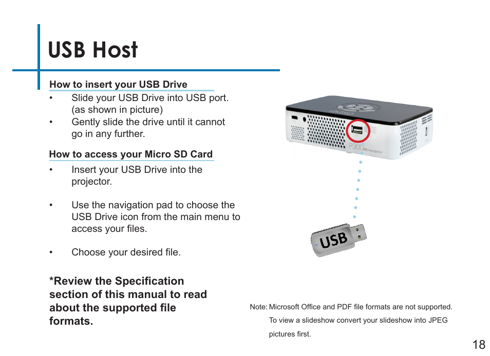 Usb host | AAXA Technologies P450 User Manual | Page 21 / 46