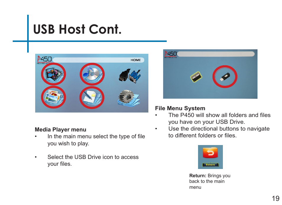 Usb host cont | AAXA Technologies P450 User Manual | Page 22 / 46