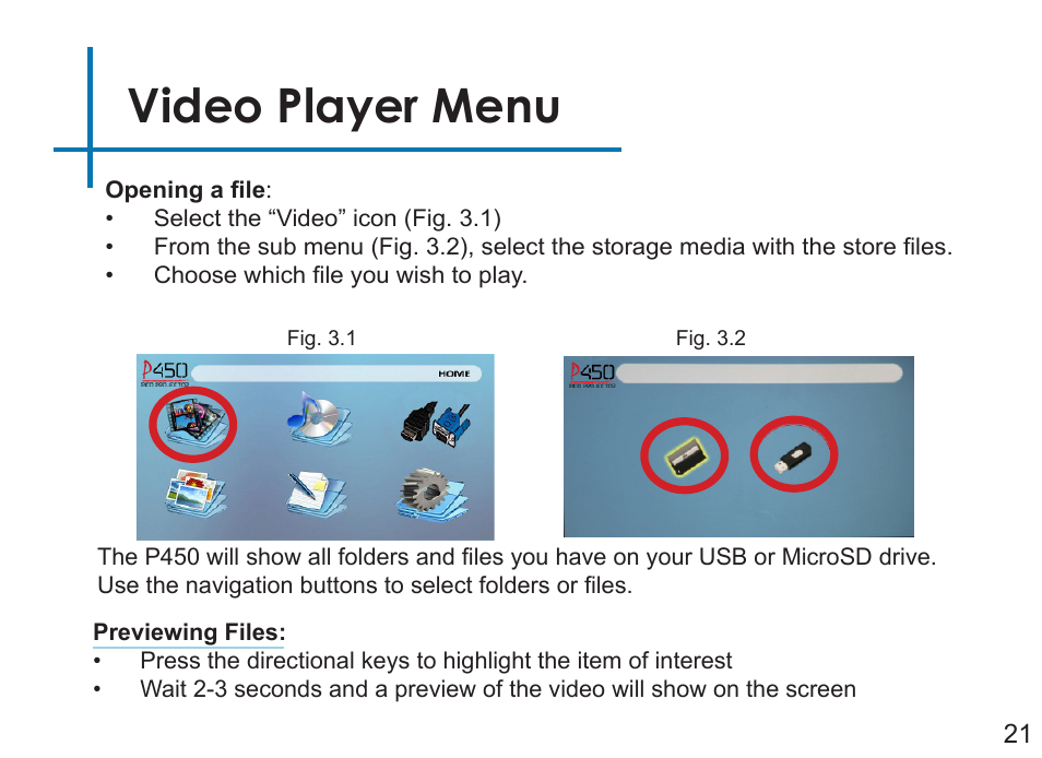 Video player menu | AAXA Technologies P450 User Manual | Page 24 / 46