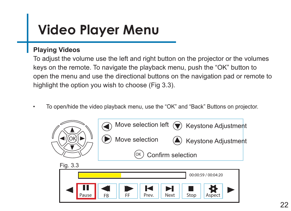 Video player menu | AAXA Technologies P450 User Manual | Page 25 / 46