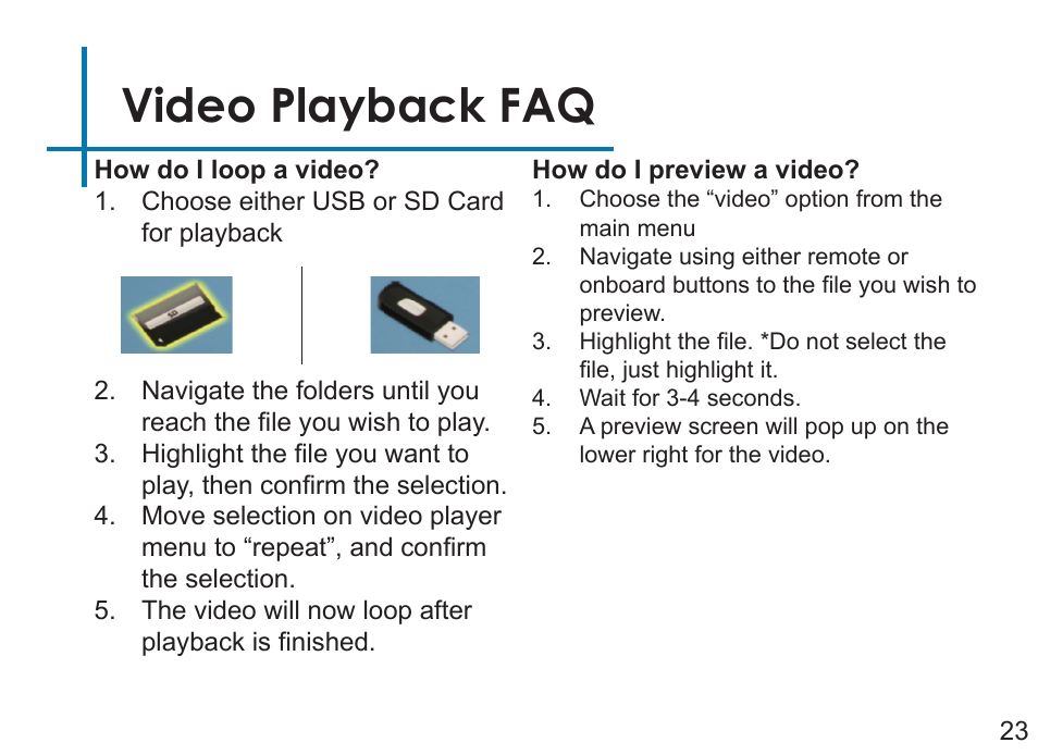 Video playback faq | AAXA Technologies P450 User Manual | Page 26 / 46