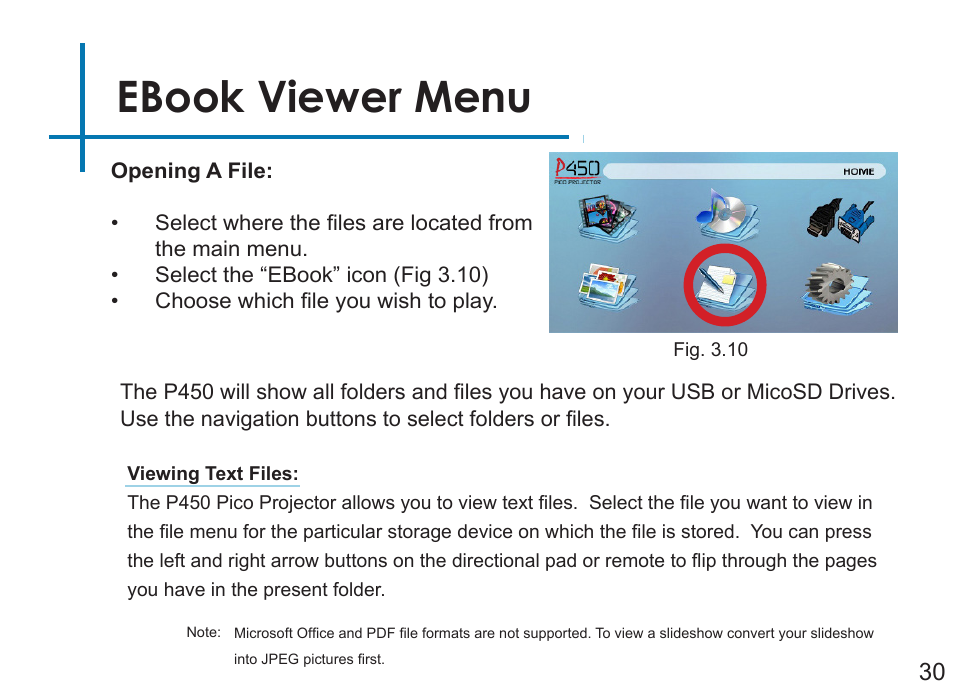 Ebook viewer menu | AAXA Technologies P450 User Manual | Page 33 / 46