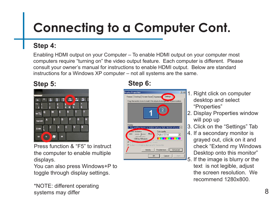 Connecting to a computer cont, Step 4, Step 5 | Step 6: 8 | AAXA Technologies P3X User Manual | Page 11 / 36