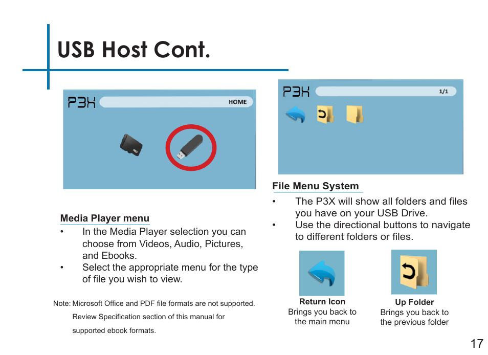 Usb host cont | AAXA Technologies P3X User Manual | Page 20 / 36