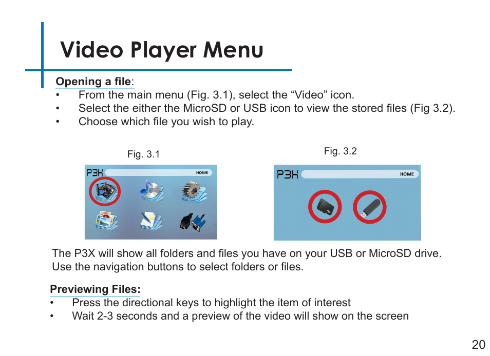 Video player menu | AAXA Technologies P3X User Manual | Page 23 / 36